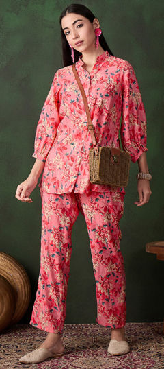 Pink and Majenta color Co-ords Set in Blended Cotton fabric with Printed work