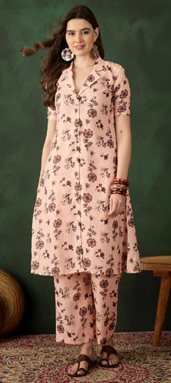 Pink and Majenta color Co-ords Set in Blended Cotton fabric with Printed work