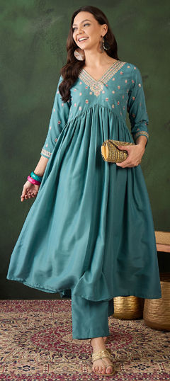 Blue color Salwar Kameez in Viscose fabric with Zari work