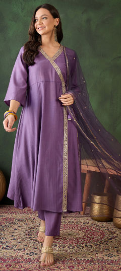 Purple and Violet color Salwar Kameez in Cotton fabric with Embroidered work