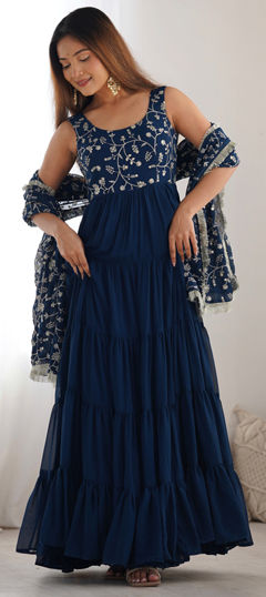 Blue color Salwar Kameez in Faux Georgette fabric with Embroidered, Sequence, Thread work
