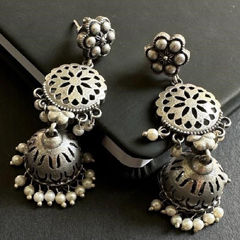 Gold and Silver Rodium Polish Silver color Earrings in Metal Alloy studded with Artificial