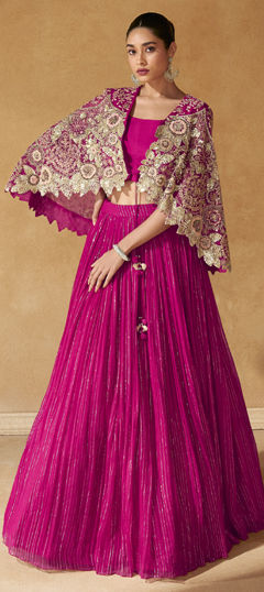 Pink and Majenta color Ready to Wear Lehenga in Silk fabric with Embroidered, Resham, Sequence, Thread work