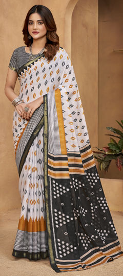 White and Off White color Saree in Cotton fabric with Printed work