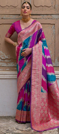 Multicolor color Saree in Banarasi Silk fabric with Weaving work