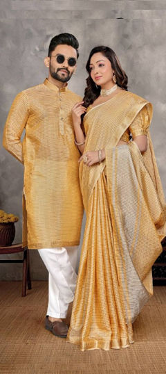 Beige and Brown color Kurta Pyjamas in Silk fabric with Printed work