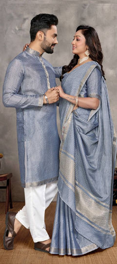 Black and Grey color Kurta Pyjamas in Silk fabric with Printed work