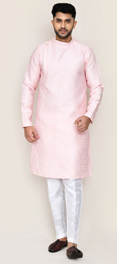 Red and Maroon color Kurta Pyjamas in Jacquard fabric with Weaving, Zari work