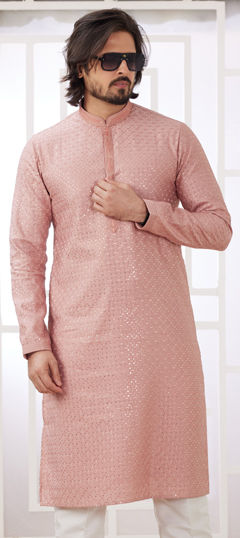 Pink and Majenta color Kurta in Art Silk fabric with Embroidered, Thread work