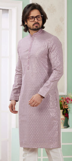 Purple and Violet color Kurta in Art Silk fabric with Embroidered, Thread work