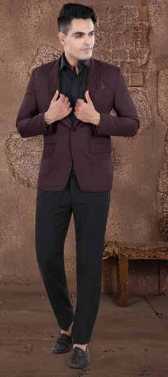 Beige and Brown color 2 Piece Suit (without shirt) in Viscose fabric with Thread work