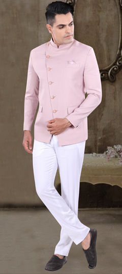 Pink and Majenta color Jodhpuri Suit in Viscose fabric with Thread work
