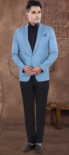 Blue color 2 Piece Suit (without shirt) in Viscose fabric with Thread work