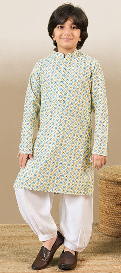 Multicolor color Boys Kurta Pyjama in Cotton fabric with Printed, Sequence work