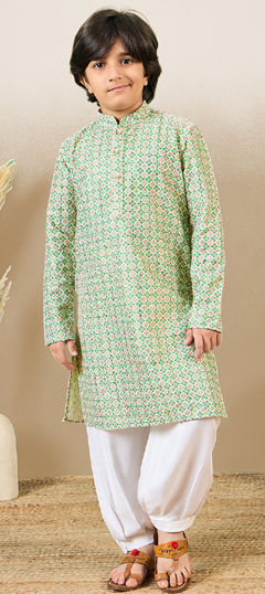 Multicolor color Boys Kurta Pyjama in Cotton fabric with Printed, Zari work