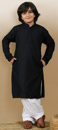 Black and Grey color Boys Kurta Pyjama in Cotton fabric with Embroidered work