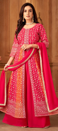 Pink and Majenta color Salwar Kameez in Georgette fabric with Embroidered, Sequence, Thread work