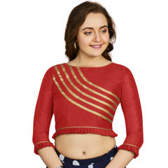 Red and Maroon color Blouse in Art Silk fabric with Lace work