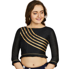 Black and Grey color Blouse in Art Silk fabric with Lace work