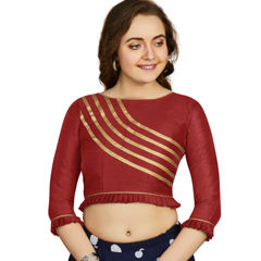 Red and Maroon color Blouse in Art Silk fabric with Lace work
