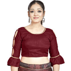Red and Maroon color Blouse in Art Silk fabric with Lace work