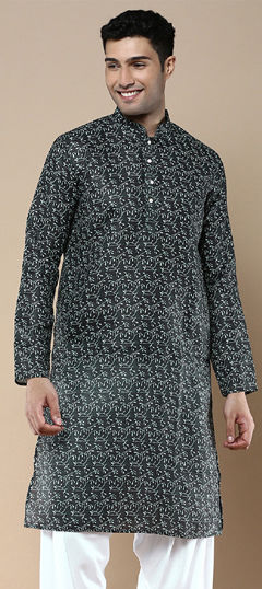 Green color Kurta in Linen fabric with Printed work