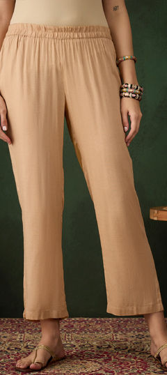 Beige and Brown color Palazzo in Rayon fabric with Embroidered work