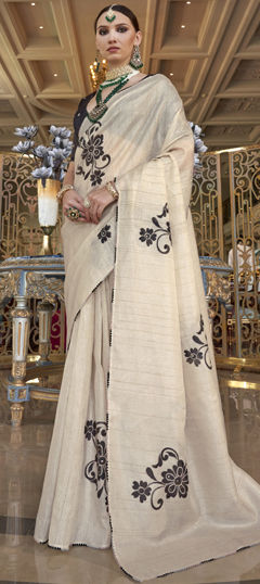 White and Off White color Saree in Tussar Silk fabric with Cut Dana, Sequence work