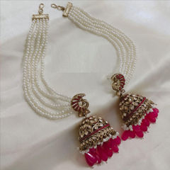 Gold Rodium Polish Pink and Majenta color Earrings in Metal Alloy studded with CZ Diamond, Pearl