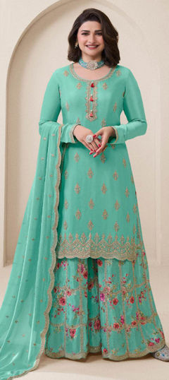 Green color Salwar Kameez in Silk fabric with Embroidered, Thread, Zari work
