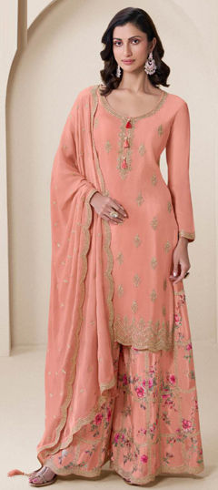 Pink and Majenta color Salwar Kameez in Silk fabric with Embroidered, Thread, Zari work
