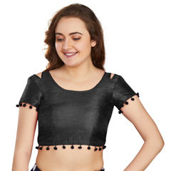 Black and Grey color Blouse in Art Silk fabric with Thread work
