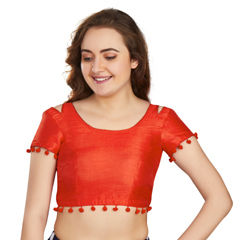 Orange color Blouse in Art Silk fabric with Thread work
