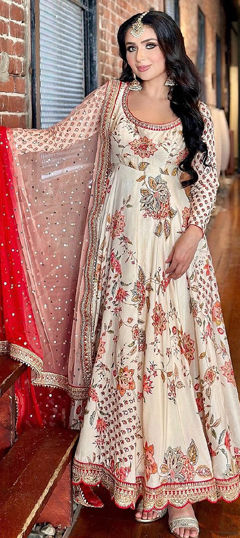 White and Off White color Salwar Kameez in Faux Georgette fabric with Embroidered, Sequence, Stone work