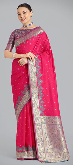 Pink and Majenta color Saree in Banarasi Silk fabric with Weaving, Zari work