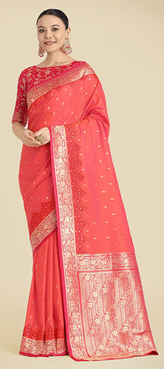 Pink and Majenta color Saree in Banarasi Silk fabric with Weaving, Zari work