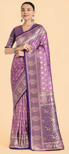 Purple and Violet color Saree in Banarasi Silk fabric with Weaving, Zari work