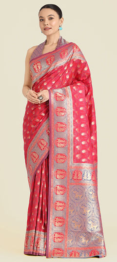 Pink and Majenta color Saree in Banarasi Silk fabric with Weaving, Zari work