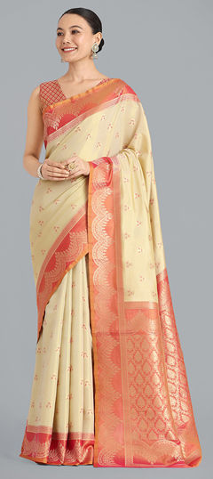 Beige and Brown color Saree in Tissue fabric with Weaving, Zari work