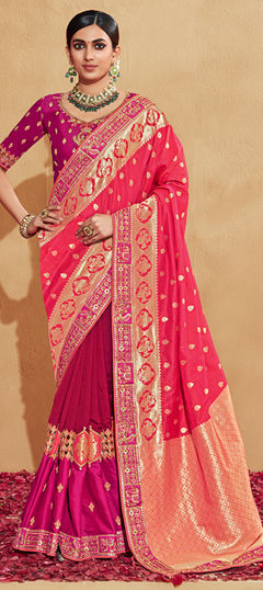 Pink and Majenta color Saree in Silk fabric with Embroidered, Thread work