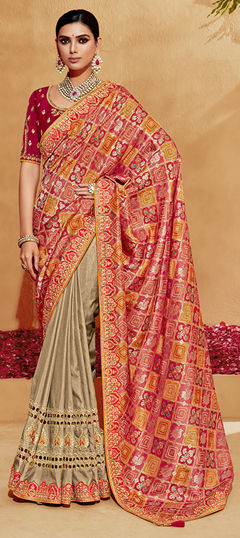 Red and Maroon color Saree in Silk fabric with Embroidered, Thread work