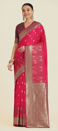 Pink and Majenta color Saree in Banarasi Silk fabric with Weaving, Zari work