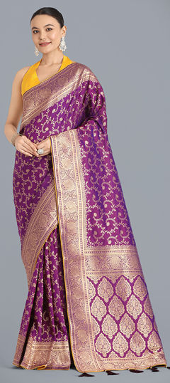 Purple and Violet color Saree in Banarasi Silk fabric with Weaving, Zari work