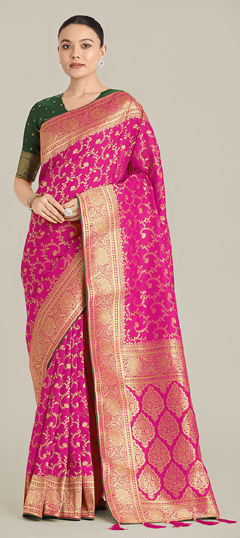 Pink and Majenta color Saree in Banarasi Silk fabric with Weaving, Zari work