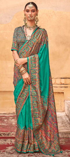 Blue color Saree in Silk fabric with Printed work