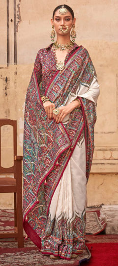 White and Off White color Saree in Silk fabric with Printed work