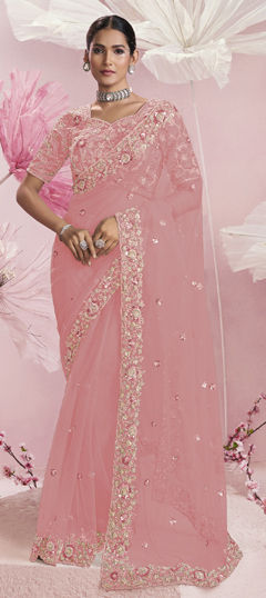 Pink and Majenta color Saree in Net fabric with Cut Dana, Sequence, Thread work