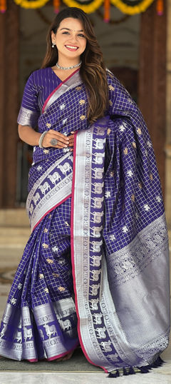 Blue color Saree in Art Silk fabric with Weaving, Zari work