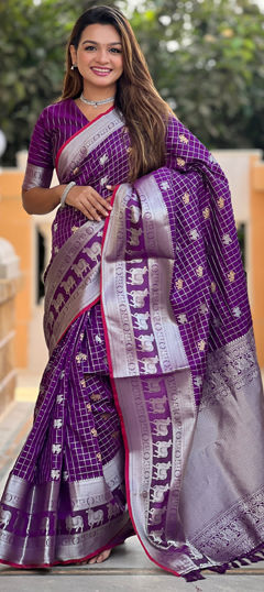 Purple and Violet color Saree in Art Silk fabric with Weaving, Zari work