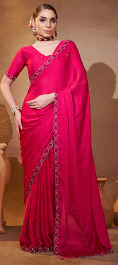 Pink and Majenta color Saree in Chiffon fabric with Swarovski, Zircon work